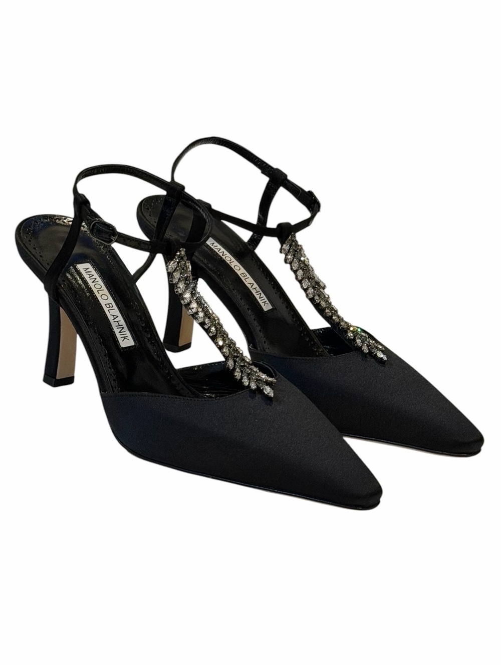 Manolo Blahnik Sufik Embellished Satin T Strap Pumps